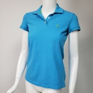 Lilly Pulitzer Island Azure Polo Medium Blue Lime Logo